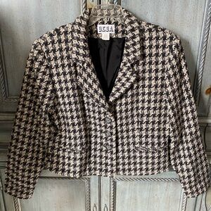 Women's Classic Datk Grey and White Houndstooth Jacket